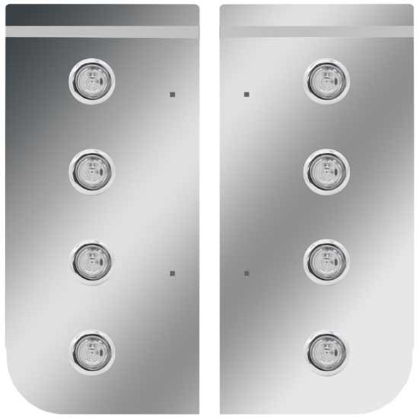 Stainless Steel Cowl Panels W/ 8 Round 3/4 Inch Amber/Clear LEDs For Kenworth W900B/W900L