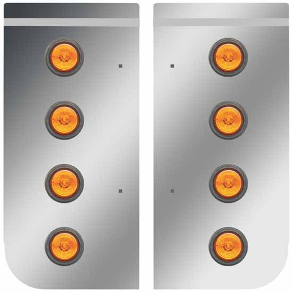Stainless Steel Cowl Panels W/ 8 Round 2 Inch Amber/Amber LEDs, 11-15/16 Mounting Inch Holes For Kenworth W900B, W900L