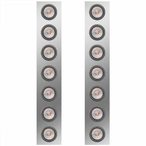 15 Inch Stainless Steel Front Air Cleaner Panels W/ 14 - 2 Inch Amber/Clear LEDs For Kenworth W900L