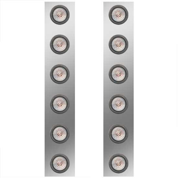 15 Inch Stainless Steel Rear Air Cleaner Panels W/ 12 - 2 Inch Red/Clear LEDs For Kenworth W900B/W900L