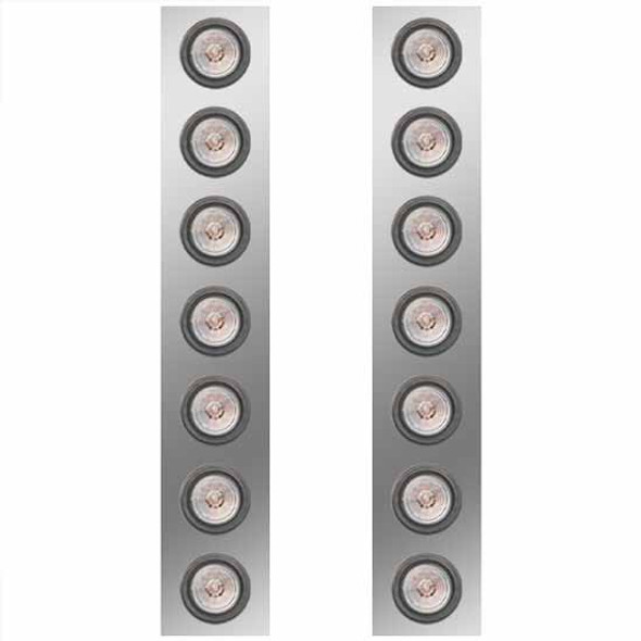 15 Inch Stainless Steel Rear Air Cleaner Panels W/ 14 - 2 Inch Red/Clear LEDs For Kenworth W900B/W900L