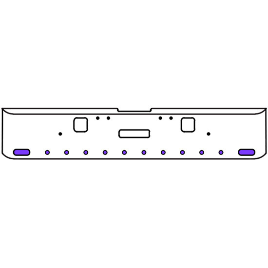 18 Inch Chrome Texas Rolled End Bumper Kit With Center Tow And Hook Holes And 2 Oval-10 Round 2 Inch Amber-Purple Dual Revolution Lights With Visors For Freightliner Classic 120, 132 Xl 2002- 2007