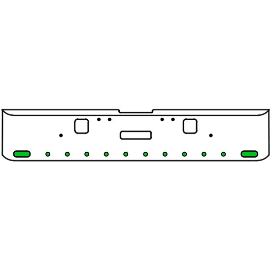 20 Inch Chrome Texas Rolled End Bumper Kit With Center Tow And Hook Holes And 2 Oval-10 Round 2 Inch Amber-Green Dual Revolution Lights With Visors For Freightliner Classic 120, 132 Xl 2002- 2007