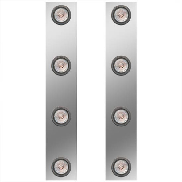 13 Inch Stainless Steel Rear Air Cleaner Panels W/ 8 - 2 Inch Red/Clear LEDs For Kenworth T800, W900