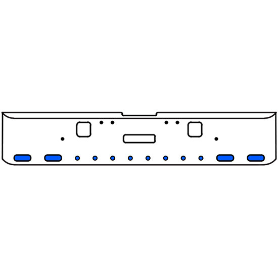 20 Inch Chrome Texas Rolled End Bumper Kit With Center Tow And Hook Holes And 4 Oval-8 Round 2 Inch Amber-Blue Dual Revolution Lights With Visors For Freightliner Classic 120, 132 Xl 2002- 2007