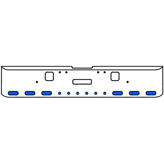 20 Inch Chrome Texas Rolled End Bumper Kit With Center Tow And Hook Holes And 6 Oval-6 Round 2 Inch Amber-Blue Dual Revolution Lights With Visors For Freightliner Classic 120, 132 Xl 2002- 2007