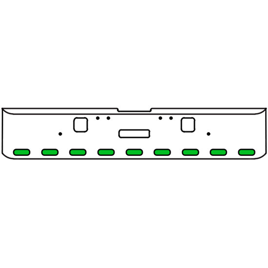20 Inch Chrome Texas Rolled End Bumper Kit With Center Tow And Hook Holes And 9 Oval Amber-Green Dual Revolution Lights With Visors For Freightliner Classic 120, 132 Xl 2002- 2007