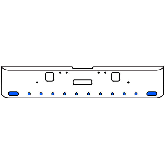 22 Inch Chrome Texas Rolled End Bumper Kit With Center Tow And Hook Holes And 2 Oval-10 Round 2 Inch Amber-Blue Dual Revolution Lights With Visors For Freightliner Classic 120, 132 Xl 2002- 2007