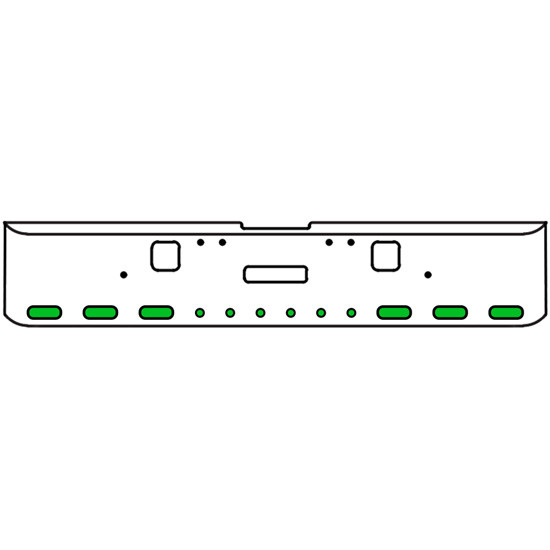 22 Inch Chrome Texas Rolled End Bumper Kit With Center Tow And Hook Holes And 6 Oval-6 Round 2 Inch Amber-Green Dual Revolution Lights For Freightliner Classic 120, 132 Xl 2002- 2007