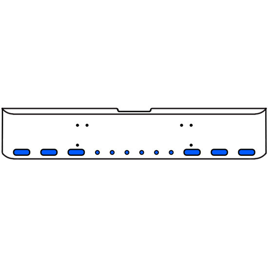 20 Inch Chrome Texas Rolled End Bumper Kit With Bolt Holes And 6 Oval-6 Round 2 Inch Amber-Blue Dual Revolution Lights With Visors For Freightliner Classic 120, 132 Xl 2008- 2010