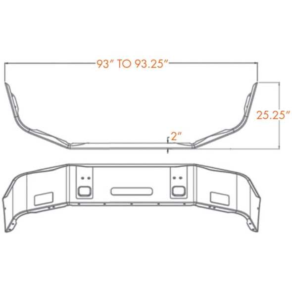 16 Inch Chrome Wrap Around Bumper W/ Tow, Center Step & Square Fog Light Holes For Peterbilt 387 2002 - 2011