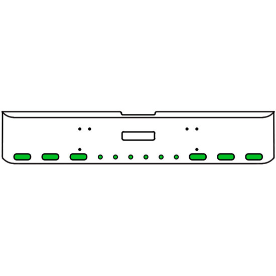 18 Inch Chrome Texas Rolled End Bumper Kit With Center Tow Hole And 6 Oval-6 Round 2 Inch Amber-Green Dual Revolution Lights With Visors For Freightliner Classic 120, 132 Xl 2008- 2010