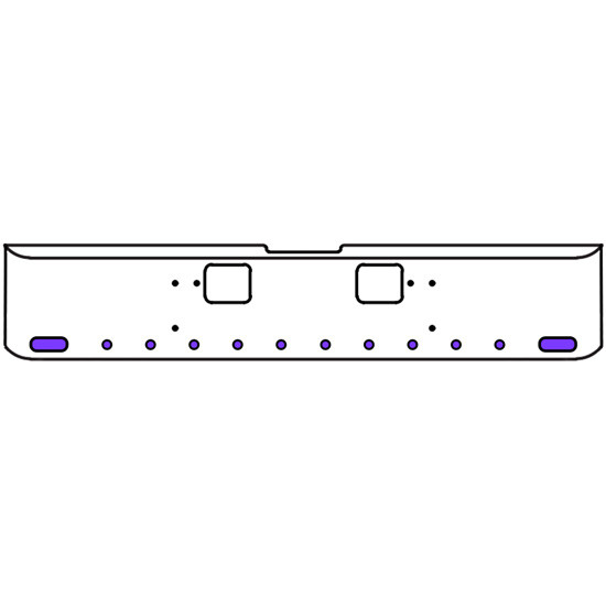 20 Inch Chrome Texas Rolled End Bumper Kit With Hook Holes And 2 Oval-10 Round 2 Inch Amber-Purple Dual Revolution Lights With Visors For Freightliner Classic 120, 132 Xl 2008- 2010