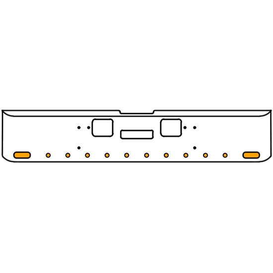 18 Inch Chrome Texas Rolled End Bumper Kit With Center Tow And Hook Holes And 2 Oval-10 Round 2 Inch Amber Mirage Lights For Freightliner Classic 120, 132 Xl 2008- 2010