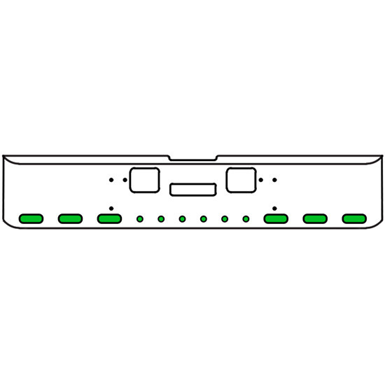 18 Inch Chrome Texas Rolled End Bumper Kit With Center Tow And Hook Holes And 6 Oval-6 Round 2 Inch Amber-Green Dual Revolution Lights For Freightliner Classic 120, 132 Xl 2008- 2010
