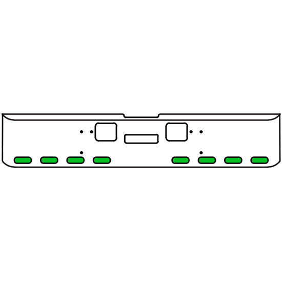 18 Inch Chrome Texas Rolled End Bumper Kit With Center Tow And Hook Holes And 8 Oval Amber-Green Dual Revolution Lights With Visors For Freightliner Classic 120, 132 Xl 2008- 2010