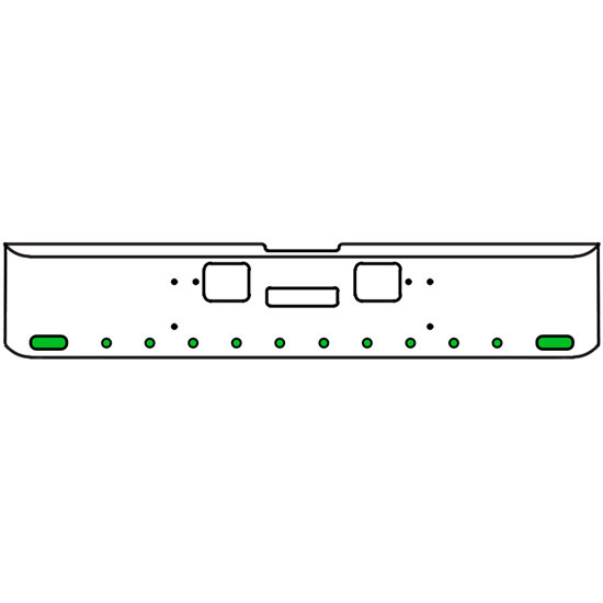 22 Inch Chrome Texas Rolled End Bumper Kit With Center Tow And Hook Holes And 2 Oval-10 Round 2 Inch Amber-Green Dual Revolution Lights With Visors For Freightliner Classic 120, Xl 132 1990 - 2010