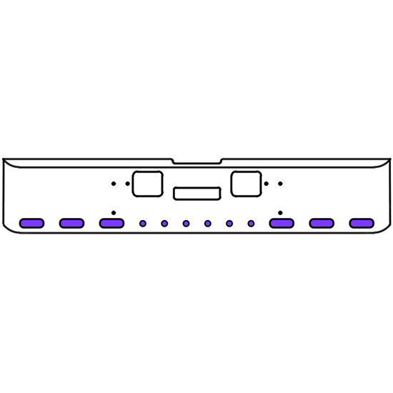 22 Inch Chrome Texas Rolled End Bumper Kit With Center Tow And Hook Holes And 6 Oval-6 Round 2 Inch Amber-Purple Dual Revolution Lights With Visors For Freightliner Classic 120, Xl 132 1990 - 2010