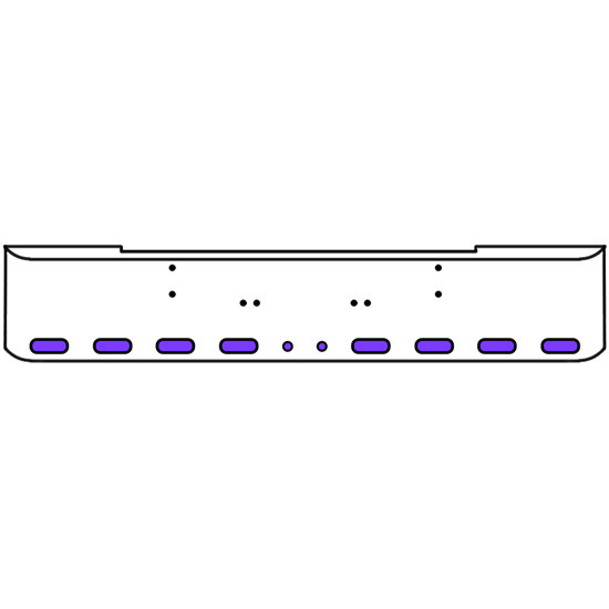 20 Inch 10 Gauge Chrome Texas Rolled End Bumper With Bolt Holes, 8 Ovals-2 Round 2 Inch Amber-Purple Dual Revolution Lights Without Visor For Kenworth W900A 1967-1981