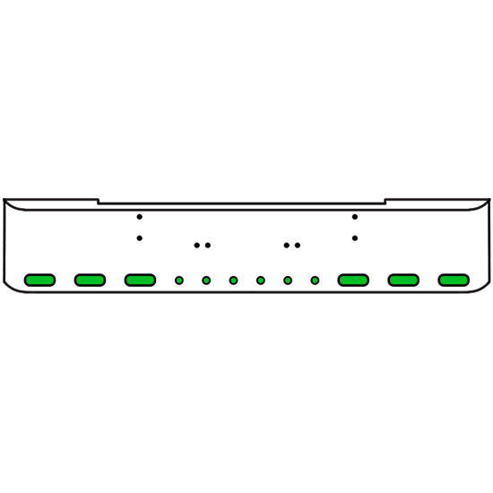 22 Inch 10 Gauge Chrome Texas Rolled End Bumper With Bolt Holes, 6 Ovals-6 Round 2 Inch Amber-Green Dual Revolution Lights With Visor For Kenworth W900A 1967 Thru 1981