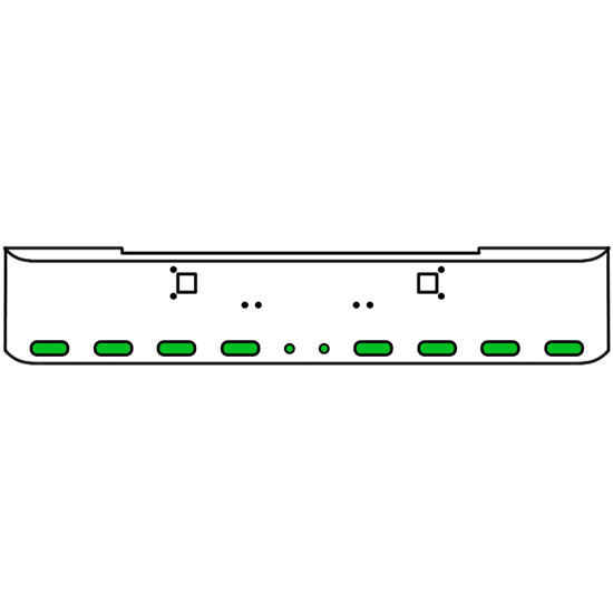 18 Inch 7 Gauge Chrome Texas Rolled End Bumper With Tow Holes, 8 Ovals-2 Round 2 Inch Amber-Green Dual Revolution Lights With Visor For Kenworth W900A 1967 Thru 1981