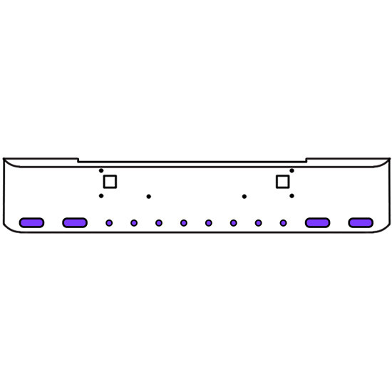 18 Inch Chrome Texas Rolled End Bumper Kit With Tow Holes And 4 Oval-8 Round 2 Inch Amber-Purple Dual Revolution Lights For Kenworth W900B, W900L