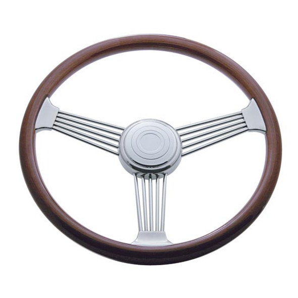 18 Inch Chrome Banjo Spoke Wood Steering Wheel For Peterbilt & Kenworth