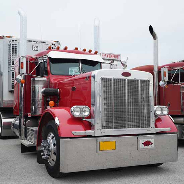 Stainless Steel Dual Round Headlight W/ Halogen Headlamp, Passenger Side For Peterbilt 359, 378, 379, 388, 389