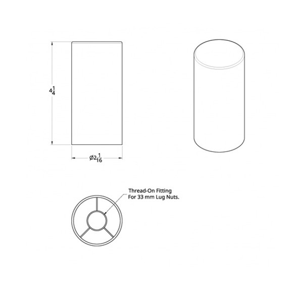 33 MM X 4.25 Inch Chrome Plastic Thread-On Tall Cylinder Nut Cover