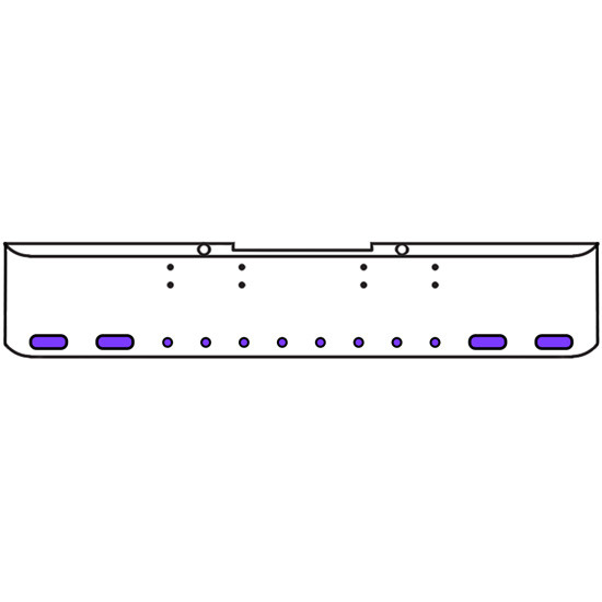 20 Inch Chrome Texas Rolled End Bumper Kit With Bolt Holes And 4 Oval-8 Round 2 Inch Amber-Purple Dual Revolution Lights With Visors For Peterbilt 352, 359 1972 Thru 1987