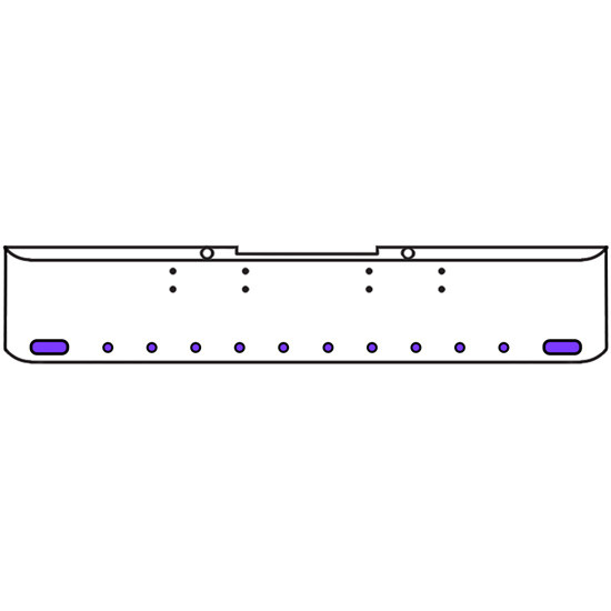 22 Inch Chrome Texas Rolled End Bumper Kit With Bolt Holes And 2 Oval-10 Round 2 Inch Amber-Purple Dual Revolution Lights With Visors For Peterbilt 352, 359 1972 Thru 1987