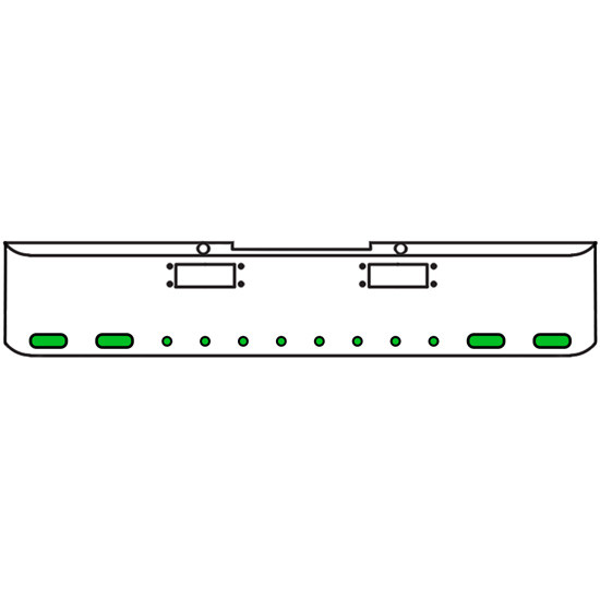 20 Inch Chrome Texas Rolled End Bumper Kit With Tow Holes And 4 Oval-8 Round 2 Inch Amber-Green Dual Revolution Lights For Peterbilt 352, 359 1972 Thru 1987