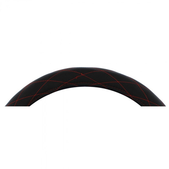 18 Inch Red Diamond Stitched Black Leather Steering Wheel Cover