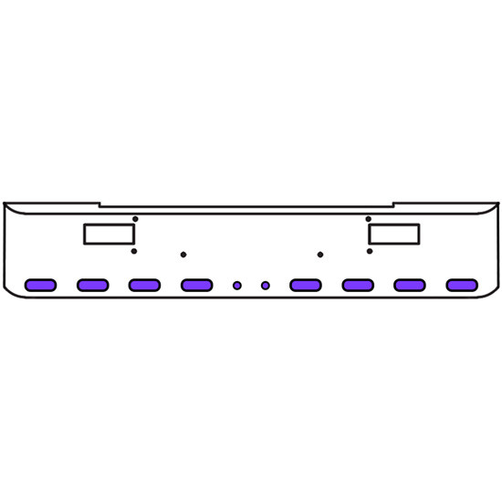22 Inch Chrome Texas Rolled End Bumper Kit With Step Holes And 8 Oval-2 Round 2 Inch Amber-Purple Dual Revolution Lights For Peterbilt 362 1981 - 2002