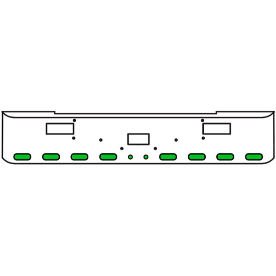 20 Inch Chrome Texas Rolled End Bumper Kit With Center Tow And Step Holes And 8 Oval-2 Round 2 Inch Amber-Green Dual Revolution Lights For Peterbilt 362 1981 - 2002