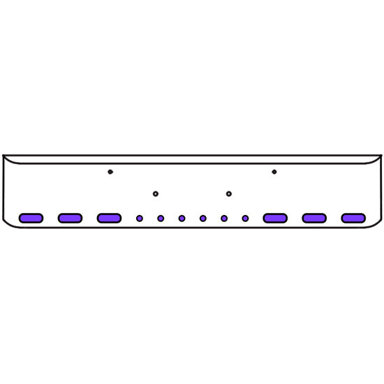 18 Inch Chrome Texas Rolled End Bumper Kit With Bolt Holes And 6 Oval-6 Round 2 Inch Amber-Purple Dual Revolution Lights With Visors For Peterbilt 365, 367, 388, 389, 567 With Set Forward Axle