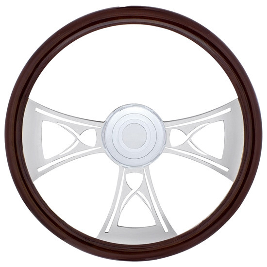 18 Inch Chrome 3 Spoke Hourglass Wood Steering Wheel