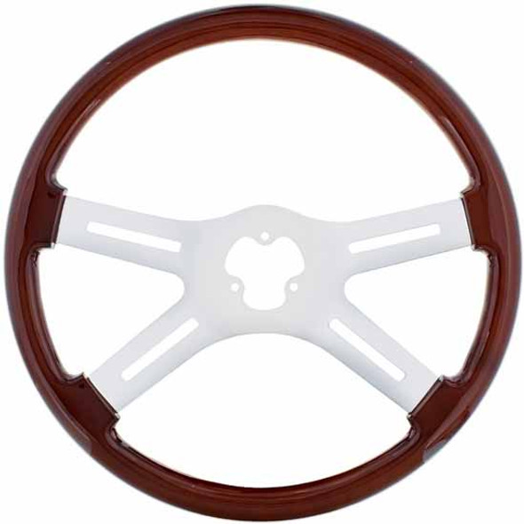 18 Inch Chrome 4 Spoke Wood Steering Wheel