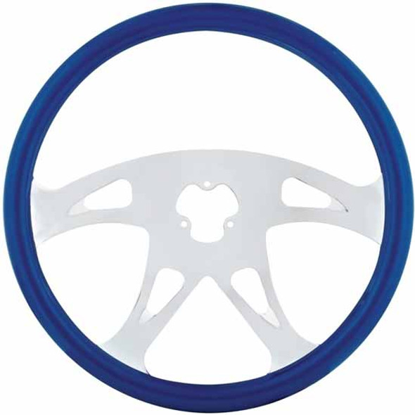 18 Inch Chrome 4 Spoke Triangle Cutout Blue Wood Steering Wheel