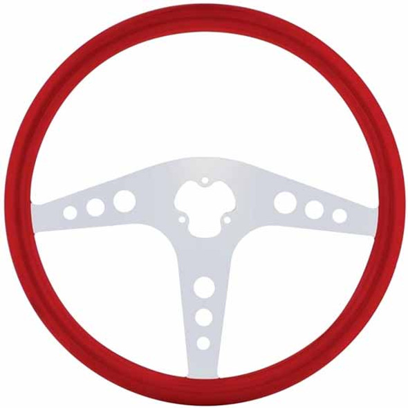 18 Inch Chrome 3 Spoke Circle Cutout GT Red Wood Steering Wheel