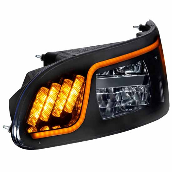 Blackout LED Headlight Assembly W/ Turn Signal & Position Light Bar  For Peterbilt 384, 386 & 387 Driver Side