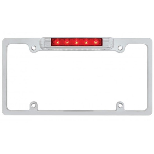 Deluxe Chrome License Plate Frame W/ Red LED Brake Light & White LED Plate Light