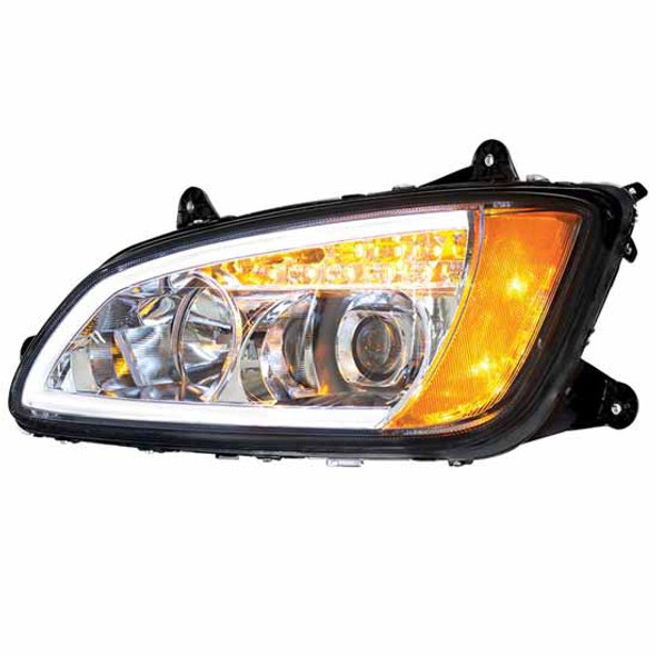 Chrome Projection Headlight W/ LED Turn Signal, Position Light Bar Driver Side For Kenworth T370, T440, T470, T660, T700