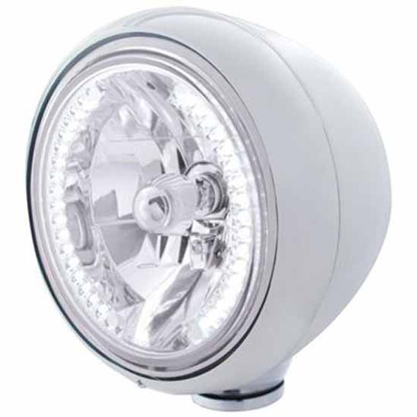 Stainless Steel Guide 682-C Headlight W/ H4 Halogen Bulb, 34 Diode White LED Position Light