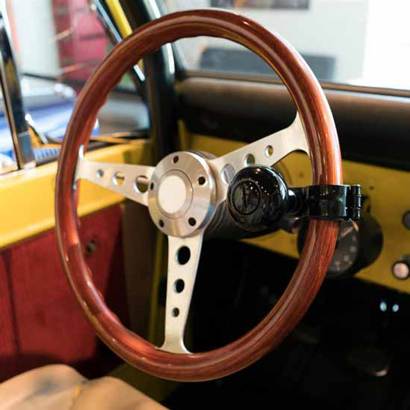 Round Knob Steering Wheel Spinner With Black Clamp - Black