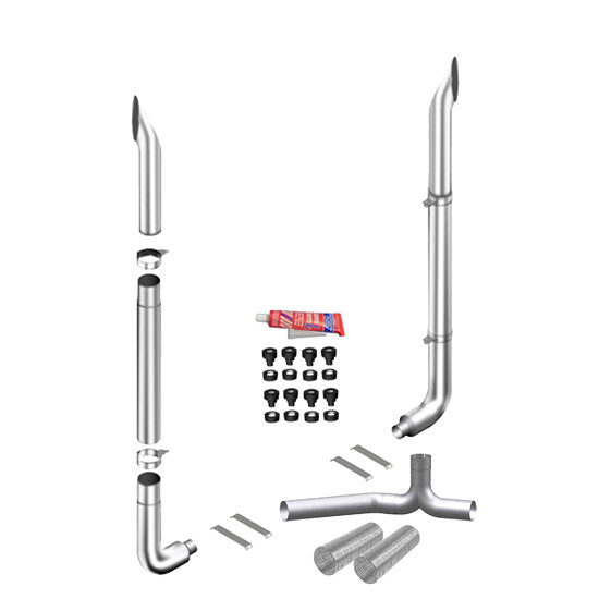 Lc 8 X 96 Chrome Short 30 Stack Kit With 8-5 Pb 60-Deg Elbows, 52 Spools, Factory Style Tee, Non-Unibilt With O Cab Brackets For Peterbilt 378 And 379