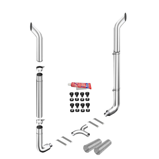 Lc 8 X 118 Chrome Bull Hauler Quiet Stack Kit With 8-5 Ld 90-Deg Elbows, 55 Spools, 5" Chrome Tee And Flex, Non-Unibilt With O Cab Brackets For Peterbilt 378, 379, 389 Glider