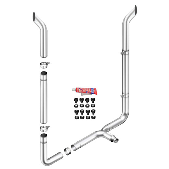Lc 8 X 90 Chrome Bull Hauler Quiet Stack Kit With 8-8 Ld 90-Deg Elbows, 52 Spools, 8-5 Chrome Tl Tee, Non-Unibilt With O Cab Brackets For Peterbilt 378, 379