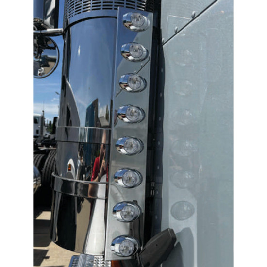 19.25 Inch Stainless Steel Front Air Cleaner Light Panel W/ 12 Rnd 3/4 Inch Amber- Clear LEDs Fits Peterbilt 589