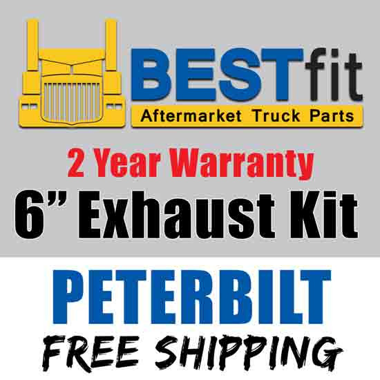 6 Inch Bestfit Chrome Exhaust Kit With Oe Style Elbows For Peterbilt 379, 378 And 389 Glider